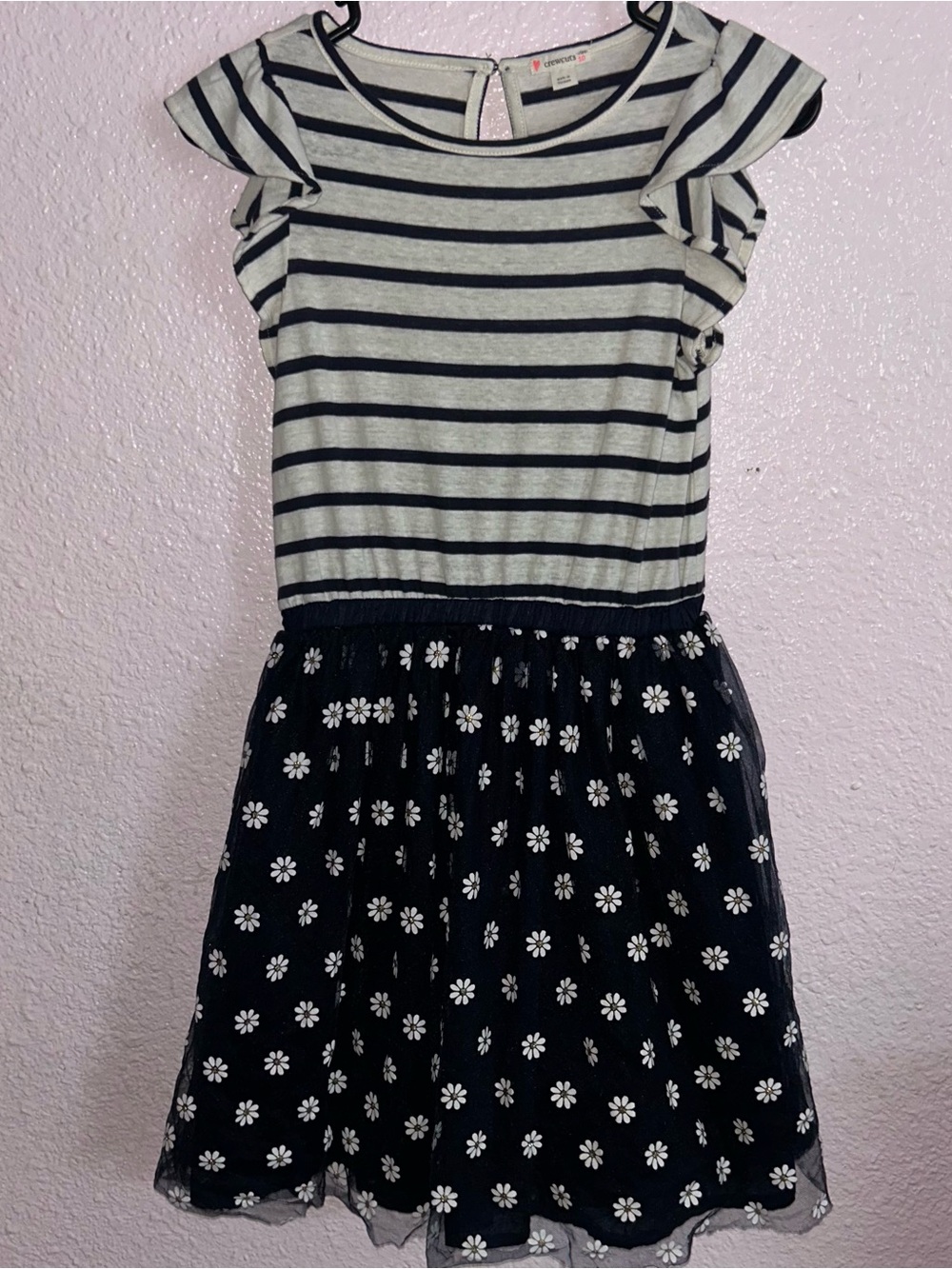 Crewcuts Navy & White Striped Top with Navy Daisy Skirt Dress